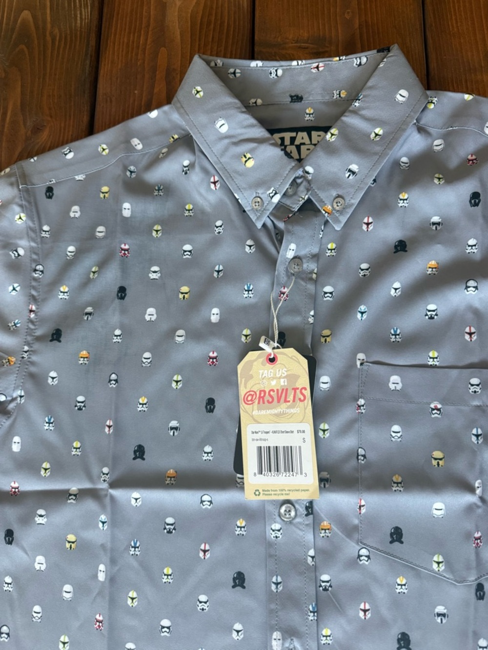 RSVLTS Star Wars Button Up Shirt Men’s Small NWT Little Stormtrooper Grey - Picture 4 of 5